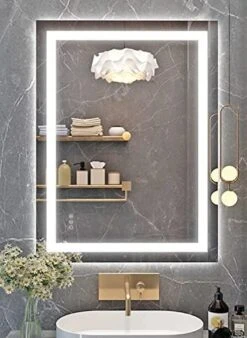 Klajowp 24''x36'' LED Bathroom Mirror With Front + Backlit, Tempered Glass Bathroom Mirror With Lights, Anti-Fog, 3 Colors With Stepless Dimmable Memory Bathroom Vanity Mirror For Wall, Shatterproof -Moen Shop 41Zlp10kZL. AC