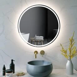 KWW 32 Inch Large Modern LED Round Bathroom Vanity Mirror, Color Temperature Adjustable, Anti-Fog Dimmable Lights, Easy To Install, Wall Mounted Makeup Mirror With Smart Touch Button -Moen Shop 41Zmv3ftGoL. AC