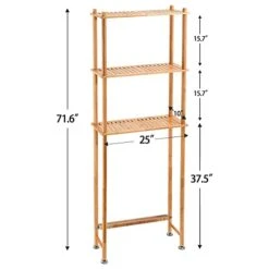 AmazerBath Over The Toilet Storage Shelf Bamboo, 3-Tier Over Toilet Organizer Rack, Freestanding Above Toilet Shelf For Bathroom, Laundry, Space Saver, Natural Color