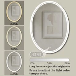 BuLife 28 X 20 Inch Oval LED Bathroom Mirror Anti-Fog 3 Colors Light Dimmable Wall Mounted Lighted Bathroom Vanity Mirror Memory Makeup Mirror Touch Switch -Moen Shop 41a1sqrgQHL