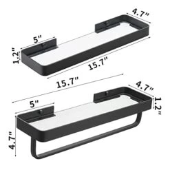 Dancrul Bathroom Shelf, Glass Bathroom Shelves Wall Mounted, Rectangular Floating Shelves, Shelves For Wall Decor, Bathroom Organizer, Matte Black Set -Moen Shop 41aRqRYRFCL