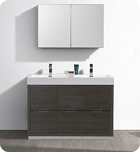 Fresca Valencia 48" Gray Oak Free Standing Double Sink Modern Bathroom Vanity 4 Fresca Valencia 48" Gray Oak Free Standing Double Sink Modern Bathroom Vanity - Image 2