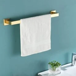 Brushed Gold Towel Bar,16-Inch Towel Bar For Bathroom Square Base SUS304 Stainless Steel Wall Mount Bath Towel Holder Bathroom Hardware Accessories -Moen Shop 41bD6izYpvL