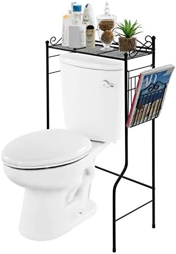 MyGift Black Metal Bathroom Over The Toilet Shelf With Magazine Basket, Space Saver Freestanding Storage Organizer Rack 8 MyGift Black Metal Bathroom Over The Toilet Shelf With Magazine Basket, Space Saver Freestanding Storage Organizer Rack - Image 6