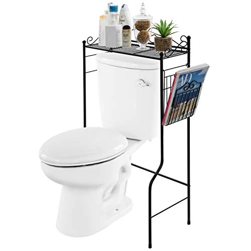 MyGift Black Metal Bathroom Over The Toilet Shelf With Magazine Basket, Space Saver Freestanding Storage Organizer Rack 3 MyGift Black Metal Bathroom Over The Toilet Shelf With Magazine Basket, Space Saver Freestanding Storage Organizer Rack