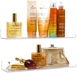 Pretty Display Invisible' Bathroom Shelf Wall Mounted [2 Pack] 15 Inch Clear Acrylic Shelves Extra Strong & Easy To Wall Mount -Moen Shop 41bRIKnzcAL. AC