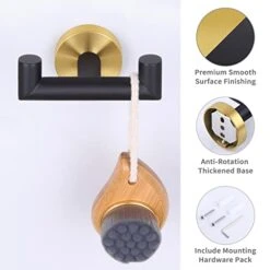 Angle Simple Double Towel Hook Black & Gold, Stainless Steel Bathroom Towel Holder, Hand Towel Hanger For Wall -Moen Shop 41be1muLSPL