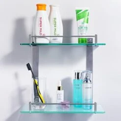 HOMEIDEAS Bathroom Glass Shelf - 16.5 Inch Tempered Glass, Wall Mounted Brushed Nickel Shelf - Rustproof SUS 304 Stainless Steel Frosted Glass Shelf -Moen Shop 41bmvlKyEAL. AC