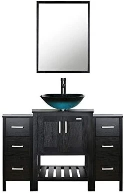 Eclife 48" Bathroom Vanity Black W/Side Cabinet Combo Modern Pedestal Cabinet Set Pedestal Stand Wood With Bathroom Vanity Mirror Soft Closing Cabinet Doors Set (B06 2B11) -Moen Shop 41cLkMVPu6L. AC