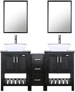 Eclife 60’’ Bathroom Vanity Combo Black W/Side Cabinet Vanity Modern Pedestal Cabinet Set Pedestal Stand Wood With Bathroom Vanity Mirror Soft Closing Cabinet Doors Set (2B06 B11) -Moen Shop 41ctDxvOFnL. AC