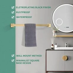 Brushed Gold Towel Bar,16-Inch Towel Bar For Bathroom Square Base SUS304 Stainless Steel Wall Mount Bath Towel Holder Bathroom Hardware Accessories -Moen Shop 41edtWzxtgL