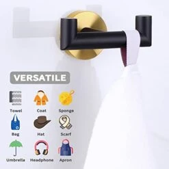 Angle Simple Double Towel Hook Black & Gold, Stainless Steel Bathroom Towel Holder, Hand Towel Hanger For Wall -Moen Shop 41eokd8Z05L
