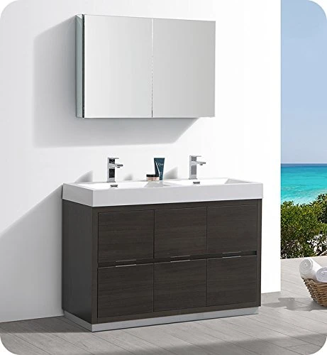 Fresca Valencia 48" Gray Oak Free Standing Double Sink Modern Bathroom Vanity 6 Fresca Valencia 48" Gray Oak Free Standing Double Sink Modern Bathroom Vanity - Image 4