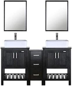 Eclife 60’’ Bathroom Vanity Combo Black W/Side Cabinet Vanity Modern Pedestal Cabinet Set Pedestal Stand Wood With Bathroom Vanity Mirror Soft Closing Cabinet Doors Set (2B06 B11) -Moen Shop 41fdwFWqB7L. AC
