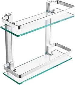 KES Bathroom Glass Shelf Extra 8 MM-Thick Tempered Glass Anodized Aluminum 2 Tier Rectangular Storage Organizer Wall Mount Black, A4126B-BK -Moen Shop 41fkAG7P6VL. AC