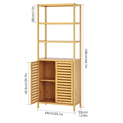 HIFIT Tall Bathroom Storage Cabinet, Bamboo Storage Cabinet With 2 Doors And 3 Tier Shelves, Bathroom Cabinet Freestanding, 67”H Bamboo Tall Cabinet For Bathroom Living Room Kitchen, Nature 6 HIFIT Tall Bathroom Storage Cabinet, Bamboo Storage Cabinet With 2 Doors And 3 Tier Shelves, Bathroom Cabinet Freestanding, 67”H Bamboo Tall Cabinet For Bathroom Living Room Kitchen, Nature - Image 4