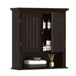 UTEX Bathroom Cabinet Wall Mounted, Wood Hanging Cabinet, Wall Cabinets With Doors And Shelves Over The Toilet For Bathroom,Espresso