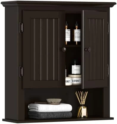 UTEX Bathroom Cabinet Wall Mounted, Wood Hanging Cabinet, Wall Cabinets With Doors And Shelves Over The Toilet For Bathroom,Espresso 9 UTEX Bathroom Cabinet Wall Mounted, Wood Hanging Cabinet, Wall Cabinets With Doors And Shelves Over The Toilet For Bathroom,Espresso - Image 7