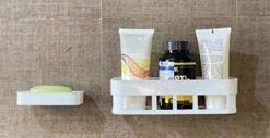 MOHAK Self-Adhesive Plastic Bathroom Corner Rack Storage Shelves Soap Box Stand - White (Combo Bathroom Shelve 1Pcs+ Soap Stand 1Pcs)