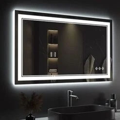 VanPokins LED Bathroom Mirror, 24x32 Inch Gradient Front And Backlit LED Mirror For Bathroom, 3 Colors Dimmable CRI>90 Double Lights, IP54 Enhanced Anti-Fog, Hanging Plates Wall Mount Lighted Mirror -Moen Shop 41hGOFLEzKL. AC