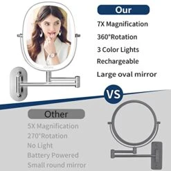 TOUCHFEEL Wall Mounted Makeup Mirror, 9 Inch 1X/7X Magnifying Mirror With 3 Color Light, Double Sided 360° Swivel Extendable Bathroom Mirror With Dimmable LED Light For Bedroom 11 TOUCHFEEL Wall Mounted Makeup Mirror, 9 Inch 1X/7X Magnifying Mirror With 3 Color Light, Double Sided 360° Swivel Extendable Bathroom Mirror With Dimmable LED Light For Bedroom -Moen Shop 41hgISAcVOL