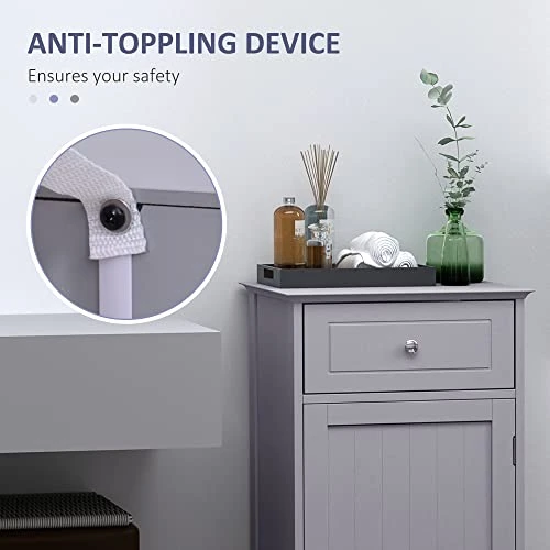 Kleankin Bathroom Cabinet With Drawer And Shelf, Toilet Vanity Cabinet For Toilet Paper, Towels Or Shampoo, Grey 4 Kleankin Bathroom Cabinet With Drawer And Shelf, Toilet Vanity Cabinet For Toilet Paper, Towels Or Shampoo, Grey - Image 2