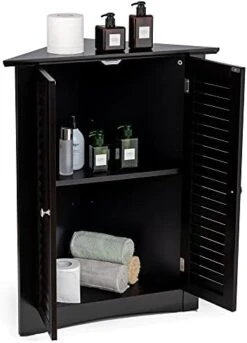 GLACER 3-Shelf Corner Cabinet, Freestanding Bathroom Floor Cabinet With Double Shutter Doors And Adjustable Shelf, Suitable For Bathroom, Living Room, Bedroom, Kitchen, 25 X 12.5 X 32 Inches (Grey) -Moen Shop 41iCzVd2XvL. AC