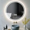 KWW 32 Inch Large Modern LED Round Bathroom Vanity Mirror, Color Temperature Adjustable, Anti-Fog Dimmable Lights, Easy To Install, Wall Mounted Makeup Mirror With Smart Touch Button -Moen Shop 41iQIZmKskL