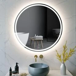 KWW 32 Inch Large Modern LED Round Bathroom Vanity Mirror, Color Temperature Adjustable, Anti-Fog Dimmable Lights, Easy To Install, Wall Mounted Makeup Mirror With Smart Touch Button -Moen Shop 41iQIZmKskL. AC