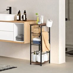 OYEAL Bathroom Floor Storage Cabinet 4 Tier Over The Toilet Storage Holder With Drawers Toilet Paper Holder Stand For Bathroom Laundry Room Entryway Kitchen Pantry, Rustic Brown -Moen Shop 41iRH1P0E5L