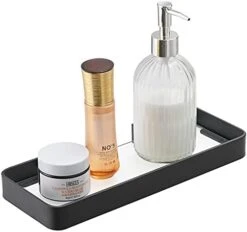 Danpoo Black Floating Shelf Bathroom Wall Shelf, 16" Tempered Glass Shelf Wall Mounted -Moen Shop 41iY4TikkcL. AC