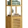 VIAGDO Bathroom Storage Cabinet, Tall Slim Cabinet With Shutter Door And 3 Tier Shelves, Freestanding Linen Tower Cabinet For Living Room, Kitchen, Bathroom Organizer, Natural Bamboo -Moen Shop 41jCu9GNpnL