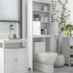 JUDIXY 2 Tier Over The Toilet Shelf, Bathroom Storage Organizer With 2-Door Cabinet And Shelves, Modern Style Bathroom Storage Cabinet Over Toilet - 25.98" W * 9.05" D * 69.92" H (White) 8 JUDIXY 2 Tier Over The Toilet Shelf, Bathroom Storage Organizer With 2-Door Cabinet And Shelves, Modern Style Bathroom Storage Cabinet Over Toilet - 25.98" W * 9.05" D * 69.92" H (White) -Moen Shop 41jeYtBUKAL