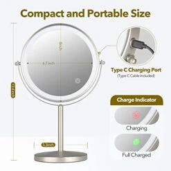 Rechargeable 8 Inch Desktop Vanity Mirror With Lights, 3 Colors 1X/10X Table Lighted Makeup Mirror With 360° Rotation Touch Screen, LED Dimmable Desk Lit Cosmetic Magnifying Mirror Brushed Nickel -Moen Shop 41kdMmgGv4L