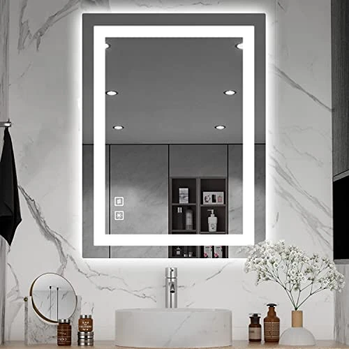 SHUAFA LED Mirror For Bathroom, 24x32 Inch Backlit + Front Lighted Bathroom Mirror With Lights, High-Density Double Light Strips, 3 Colors, Shatter-Proof, Anti-Fog And Brightness Memory 3 SHUAFA LED Mirror For Bathroom, 24x32 Inch Backlit + Front Lighted Bathroom Mirror With Lights, High-Density Double Light Strips, 3 Colors, Shatter-Proof, Anti-Fog And Brightness Memory