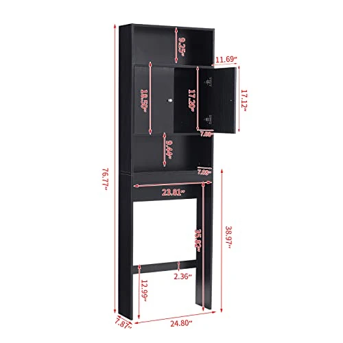PQXM Over The Toilet Storage Cabinet, 77''H Over Toilet Bathroom Organizer With 2 Open Shelves And Double Doors Cabinet, Black 4 PQXM Over The Toilet Storage Cabinet, 77''H Over Toilet Bathroom Organizer With 2 Open Shelves And Double Doors Cabinet, Black - Image 2