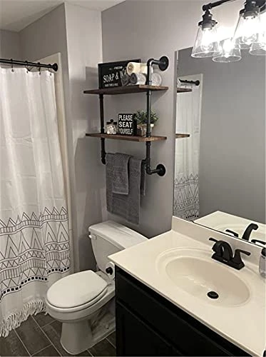 LooftMate Industrial Pipe Shelf,2 Tiered Metal Towel Racks For Bathroom,20" Industrial Pipe Floating Shelves Shelving,Rustic Wood Wall Mount Shelf With Towel Bar,Iron Towel Holder 9 LooftMate Industrial Pipe Shelf,2 Tiered Metal Towel Racks For Bathroom,20" Industrial Pipe Floating Shelves Shelving,Rustic Wood Wall Mount Shelf With Towel Bar,Iron Towel Holder - Image 7