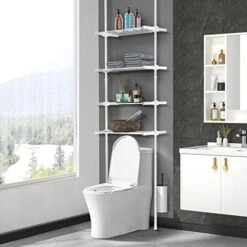 DYN Ptah Over The Toilet Storage Cabinet, 4-Tier Adjustable Over Toilet Bathroom Organizer,Metal Over Toilet Shelves Storage For Small Room, Saving Space, 65 To 116 Inch Tall, Black -Moen Shop 41lUakvLL. AC