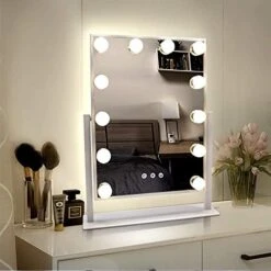 WEILY Hollywood Vanity Mirror With Lights,Large Lighted Makeup Mirror With 3 Color Light & 12 Dimmable Led Bulbs,Smart Lighted Touch Control Screen & 360 Degree Rotation(White) -Moen Shop 41ldK4uin9L. AC