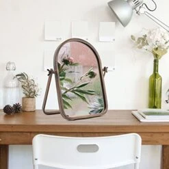 Geloo Vintage Table Desk Mirror-Bronze Metal Framed Standing Mirror 360 Degree Adjustable Swivel For Tabletop, Countertop, Bedroom,Bathroom,Living Room 11.8'' X 7.8'' -Moen Shop 41lj3lMybCL
