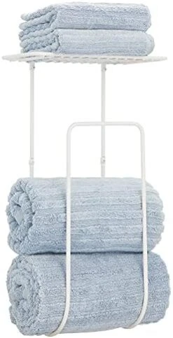 MDesign Steel Wall Mount Towel Rack Holder Organizer With Basket Shelf Storage For Bathroom, Kitchen, Laundry Room - Holds Towels, Washcloths, Hand Towels - Concerto Collection - Chrome -Moen Shop 41m1ovcU DL. AC