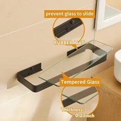 Danpoo Black Floating Shelf Bathroom Wall Shelf, 16" Tempered Glass Shelf Wall Mounted -Moen Shop 41mH7zZUIaL