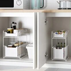 HUOLE Under Sink Storage Shelf With 2 Levels Sliding Baskets And Non-Slip Pad For Kitchen Bathroom (37.4 X 26.5 X 44 Cm, White), 1 Piece -Moen Shop 41mRar0BEBL