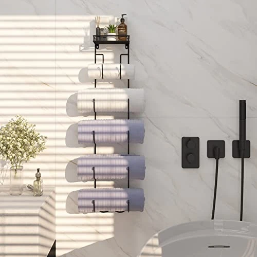 SODUKU Wall Mount Metal Wine/Towel Rack With Top Shelf 4 SODUKU Wall Mount Metal Wine/Towel Rack With Top Shelf - Image 2