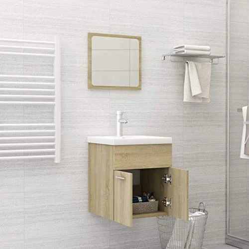 Queen.Y Wall Mounted Bathroom Cabinet With Mirror, Pedestal Under Sink Bathroom Vanity Floating Storage Cabinet With 2 Doors, Modern Bathroom Space Saver Organizer Oak 16.1" X 15.2" X 18.1" 4 Queen.Y Wall Mounted Bathroom Cabinet With Mirror, Pedestal Under Sink Bathroom Vanity Floating Storage Cabinet With 2 Doors, Modern Bathroom Space Saver Organizer Oak 16.1" X 15.2" X 18.1" - Image 2