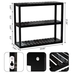 Bathroom Bamboo Shelf Organizer - 3 Tier Storage Shelf With Adjustable Wall Mounted Shelf Rack Over Toilet, Use For Bathroom, Kitchen, Living Room (Black) -Moen Shop 41nIBO1crbL