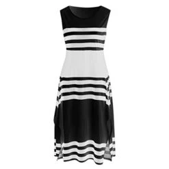 Snowfoller Women Striped Long Dress Casual Sleeveless Round Neck Irregular Hem Party Dresses -Moen Shop 41nbcwey1DL