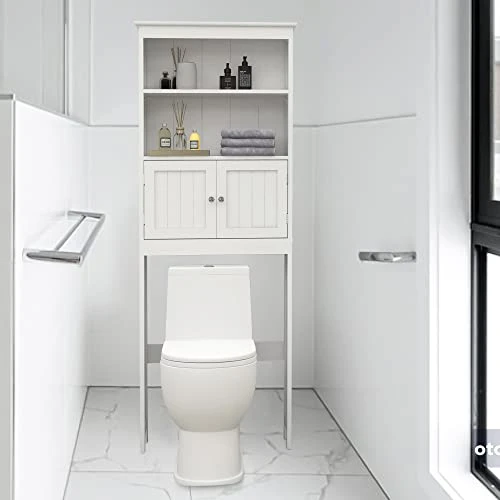 JUDIXY 2 Tier Over The Toilet Shelf, Bathroom Storage Organizer With 2-Door Cabinet And Shelves, Modern Style Bathroom Storage Cabinet Over Toilet - 25.98" W * 9.05" D * 69.92" H (White) 3 JUDIXY 2 Tier Over The Toilet Shelf, Bathroom Storage Organizer With 2-Door Cabinet And Shelves, Modern Style Bathroom Storage Cabinet Over Toilet - 25.98" W * 9.05" D * 69.92" H (White)