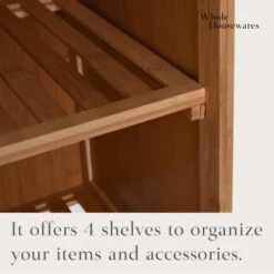 WHOLE HOUSEWARES Bamboo Shoe Rack Cabinet - Shelf Storage With Doors For Bathroom, Bedroom, And Kitchen- Freestanding Entryway Organizer Furniture - Multi-Tier Wood Cabinets For Small Spaces -Moen Shop 41o0Vmngb0L