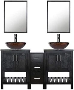 Eclife 60’’ Bathroom Vanity Combo Black W/Side Cabinet Vanity Modern Pedestal Cabinet Set Pedestal Stand Wood With Bathroom Vanity Mirror Soft Closing Cabinet Doors Set (2B06 B11) -Moen Shop 41oNBvoUo3L. AC